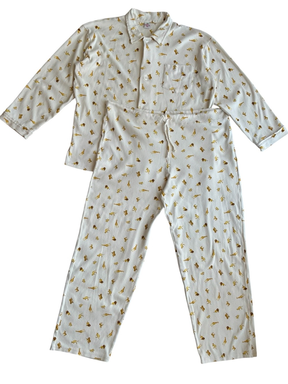 Vintage Cherry Pie Zoo Animal Pajama Set Cotton Long Sleeve Loungewear One Size